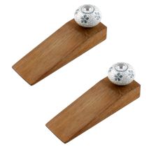 2 Pieces Grey Floral Crackle Ceramic Wooden Door Stopper